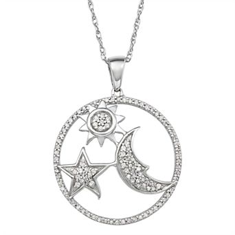Jewelexcess Sterling Silver 1/3 Carat T.W. Diamond Star Sun Moon Pendant Necklace