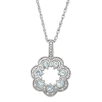 Jewelexcess Sterling Silver Gemstone & Diamond Accents Pendant Necklace