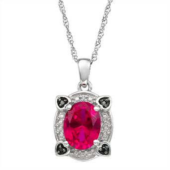 Jewelexcess Sterling Silver Lab-Created Ruby & Black & White Diamond Accent Pendant Necklace