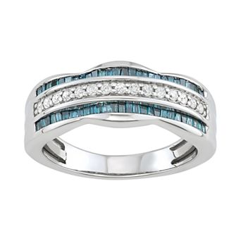 Jewelexcess 1/2 Carat Blue & White Diamond Sterling Silver Ring