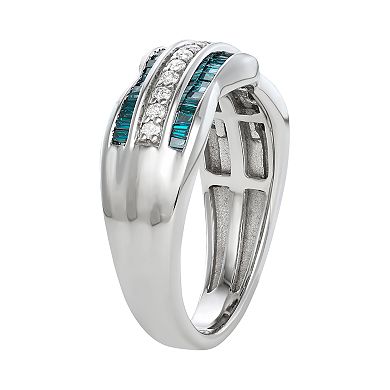 Jewelexcess 1/2 Carat Blue & White Diamond Sterling Silver Ring