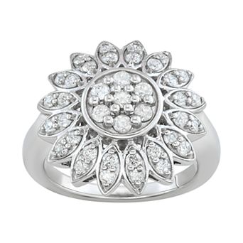 Jewelexcess 1 Carat T.W. Diamond Sterling Silver Flower Ring