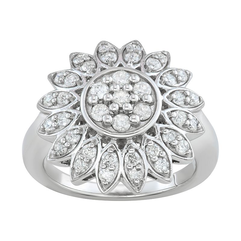 52840262 1 Carat T.W. Diamond Sterling Silver Flower Ring,  sku 52840262