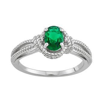 Jewelexcess Sterling Silver Lab-Created Emerald & Diamond Accent Ring