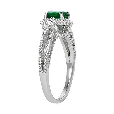 Jewelexcess Sterling Silver Lab-Created Emerald & Diamond Accent Ring