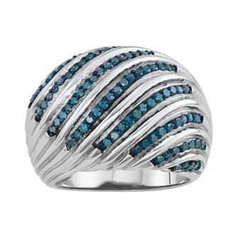 Jewelexcess Sterling Silver 3/4 Carat Blue Diamond Ring