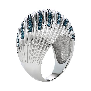 Jewelexcess Sterling Silver 3/4 Carat Blue Diamond Ring