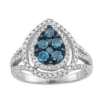 Jewelexcess Sterling Silver 3/4 Carat Blue & White Diamond Ring
