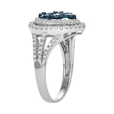 Jewelexcess Sterling Silver 3/4 Carat Blue & White Diamond Ring