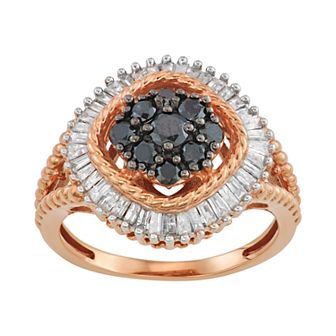 Jewelexcess Rose Gold Over Silver 1 Carat Black & White Diamond Rose Ring