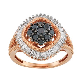 Jewelexcess Rose Gold Over Silver 1 Carat Black & White Diamond Rose Ring