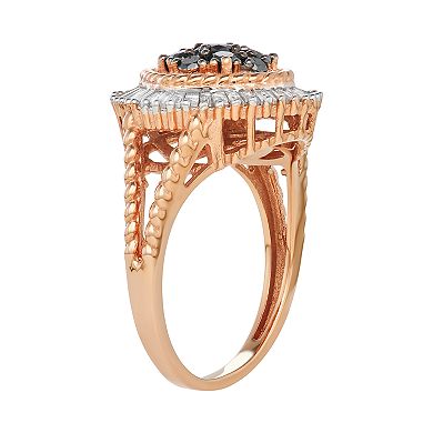 Jewelexcess Rose Gold Over Silver 1 Carat Black & White Diamond Rose Ring