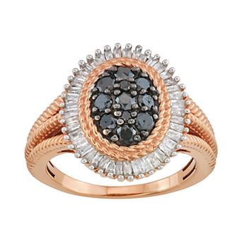 Jewelexcess Rose Gold Over Silver 1 Carat T.W. Black & White Diamond Ring