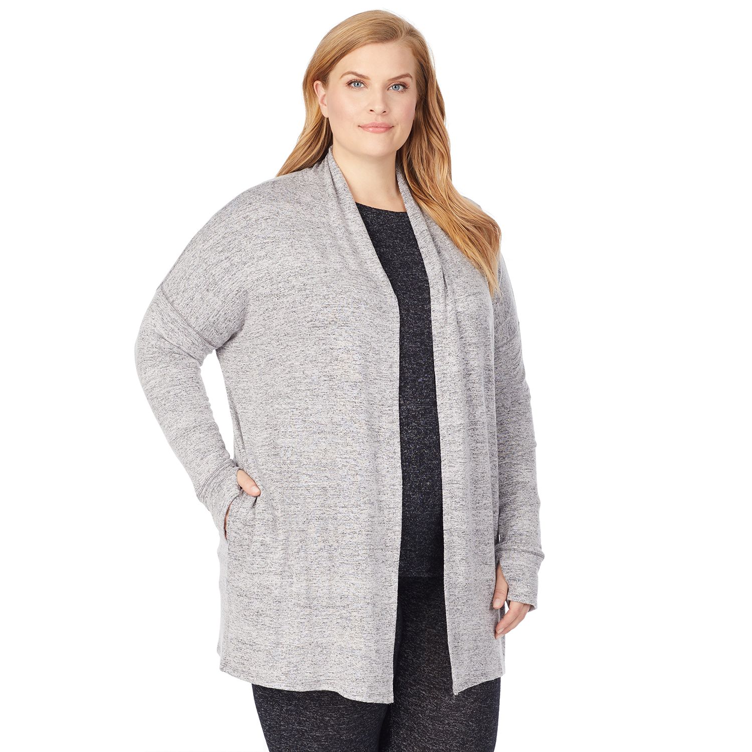 plus size cuddl duds fleece hooded wrap cardigan