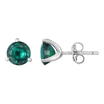 Oro Leoni Sterling Silver Lab-Created Emerald Stud Earrings