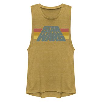 Juniors Star Wars Slant Logo Stripe Muscle Tank Top