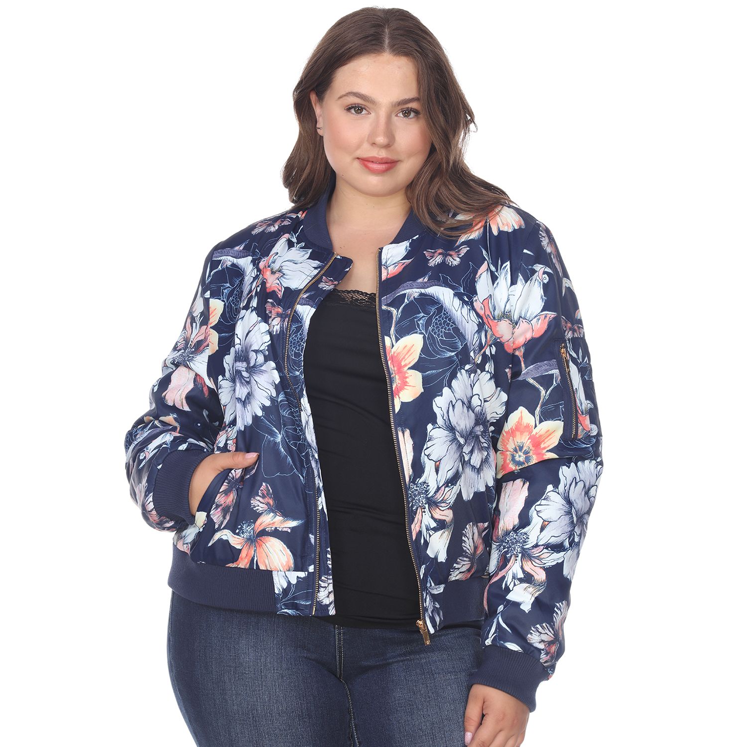 plus size white bomber jacket