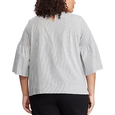 Plus Size Chaps Pinstripe Bell Sleeve Blouse