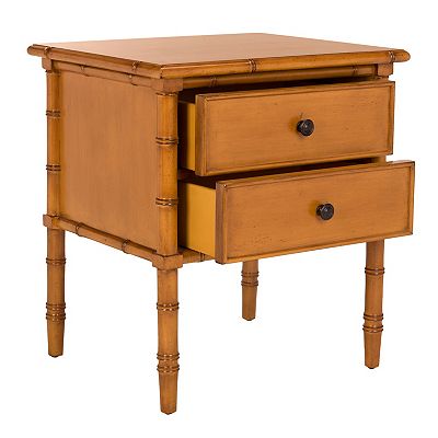 safavieh mina modern coastal dresser SAFAVIEH Mina Modern Coastal 2-Drawer 25" H Bamboo Nightstand Navy