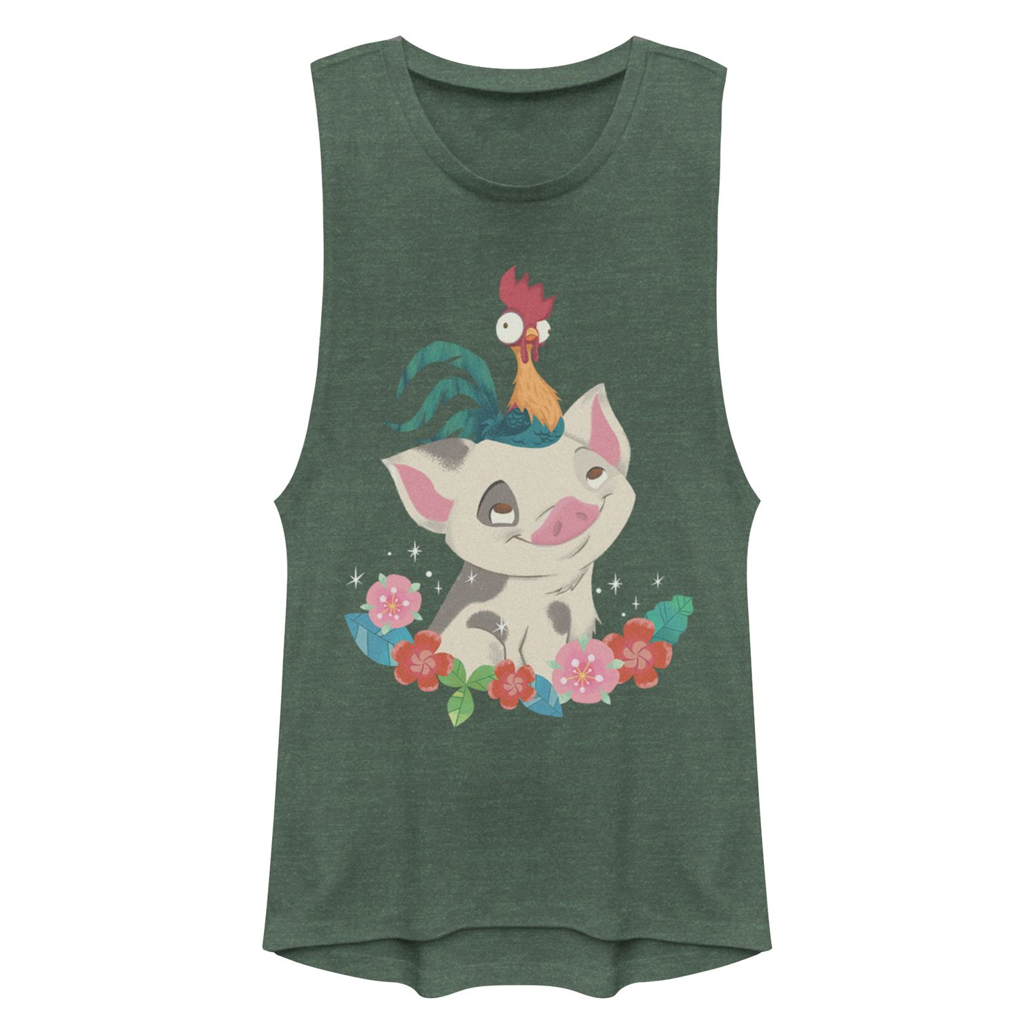 Juniors Disney Moana Pua Hei Hei Floral Buddies Muscle Tank Top