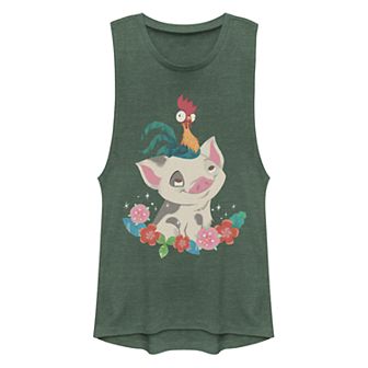 Juniors Disney Moana Pua Hei Hei Floral Buddies Muscle Tank Top