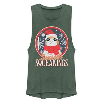 Juniors' Star Wars Porg Seasons Squeakings Christmas Muscle Tank Top