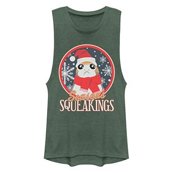 Juniors' Star Wars Porg Seasons Squeakings Christmas Muscle Tank Top