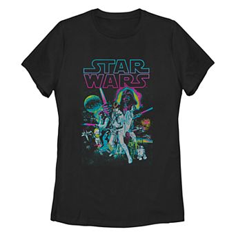 Juniors' Star Wars Neon Retro Movie Poster Missy Crew Tee