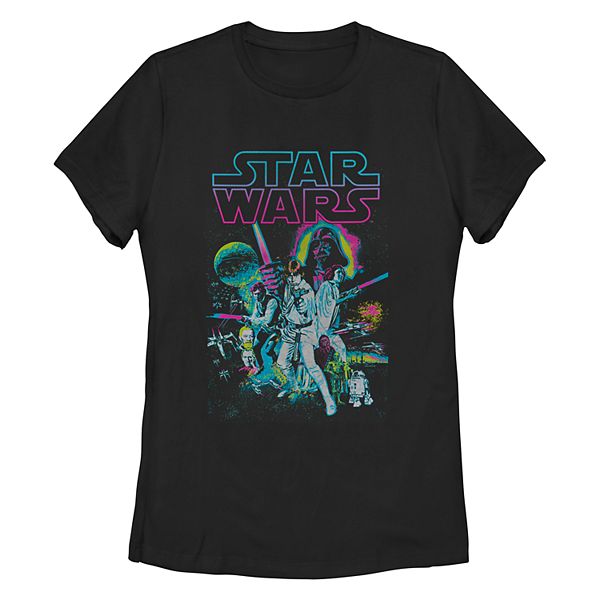 Juniors' Star Wars Neon Retro Movie Poster Missy Crew Tee