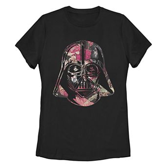 Juniors Star Wars Darth Vader Floral Helmet Fill Missy Crew Tee