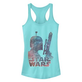Juniors Star Wars Boba Fett Galaxy Silhouette Ideal Racerback Tank Top