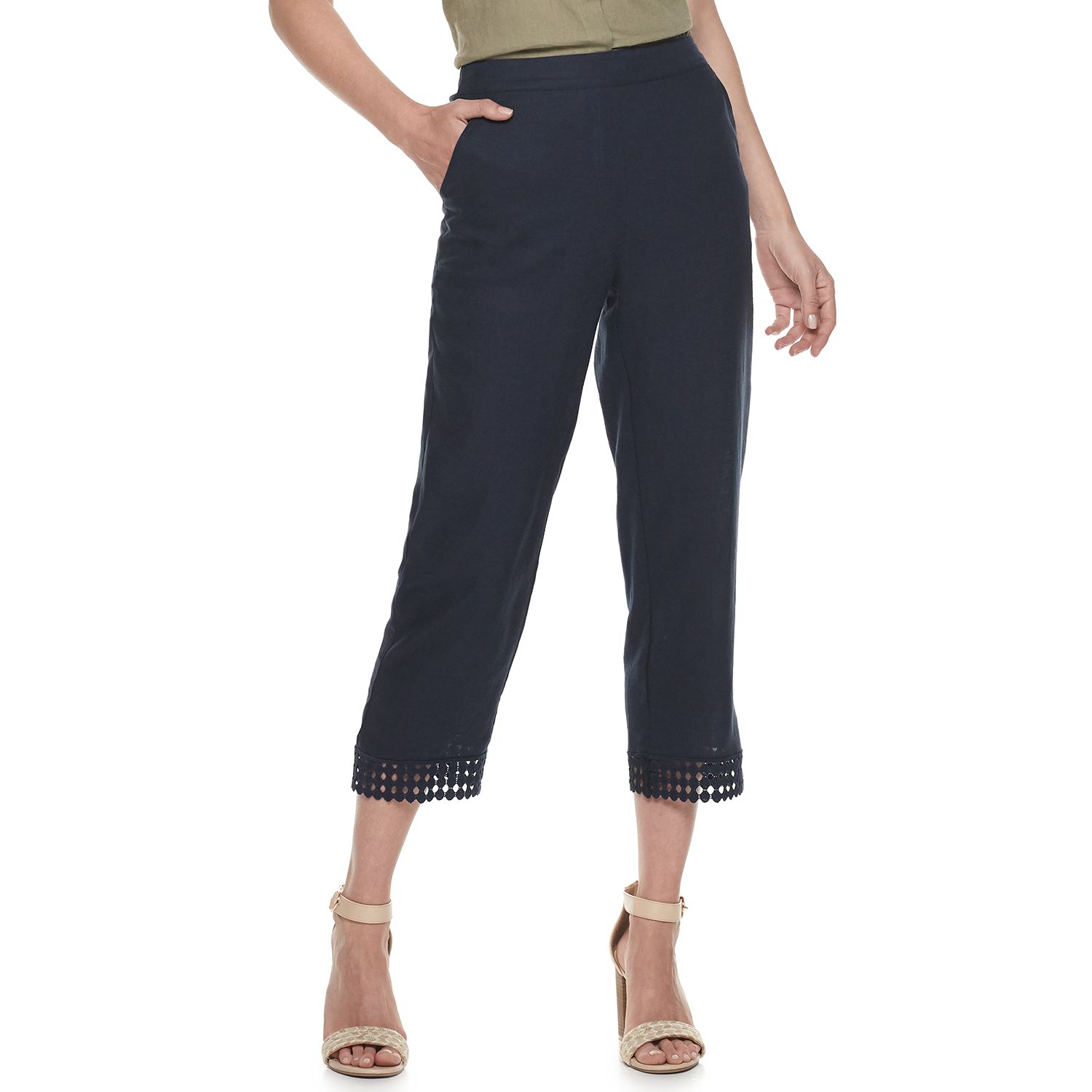 Dana Buchman Crochet Hem Pull-On Crop Pants