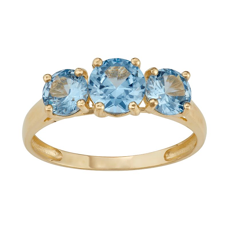 10k Gold 3-Stone Ring, Womens, Size: 6, Blue