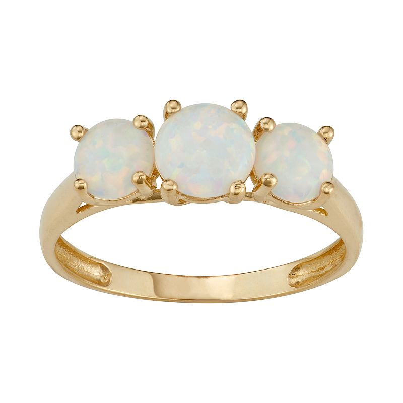 10k Gold 3-Stone Ring, Womens, Size: 6, White