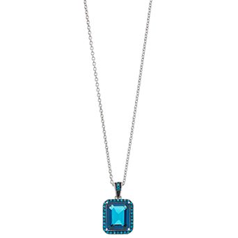 SIRI USA by TJM Sterling Silver Simulated London Blue Topaz & Blue Cubic Zirconia Pendant