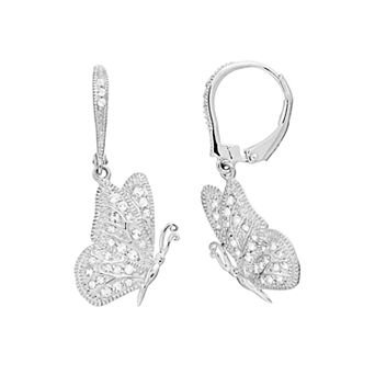 SIRI USA by TJM Sterling Silver White Topaz Butterfly Drop Earrings