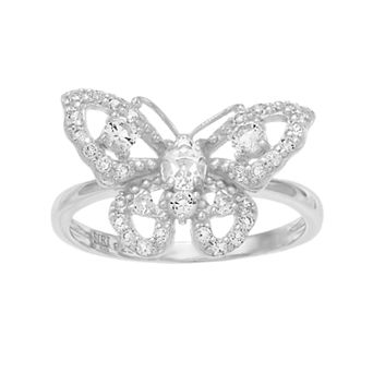 SIRI USA by TJM Sterling Silver White Topaz Filigree Butterfly Ring