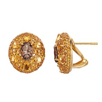 SIRI USA by TJM 18k Gold Over Silver Smoky Quartz & Citrine Stud Earrings