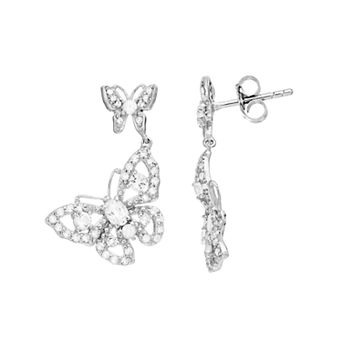 SIRI USA by TJM Sterling Silver White Topaz Filigree Butterfly Drop Earrings