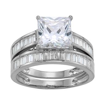 Designs by Gioelli 10k Gold Cubic Zirconia Baguette Bridal Ring Set