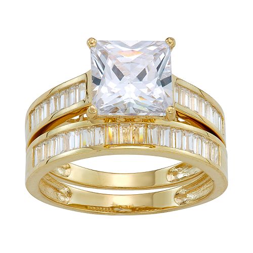 10k Gold Cubic Zirconia Baguette Bridal Ring Set