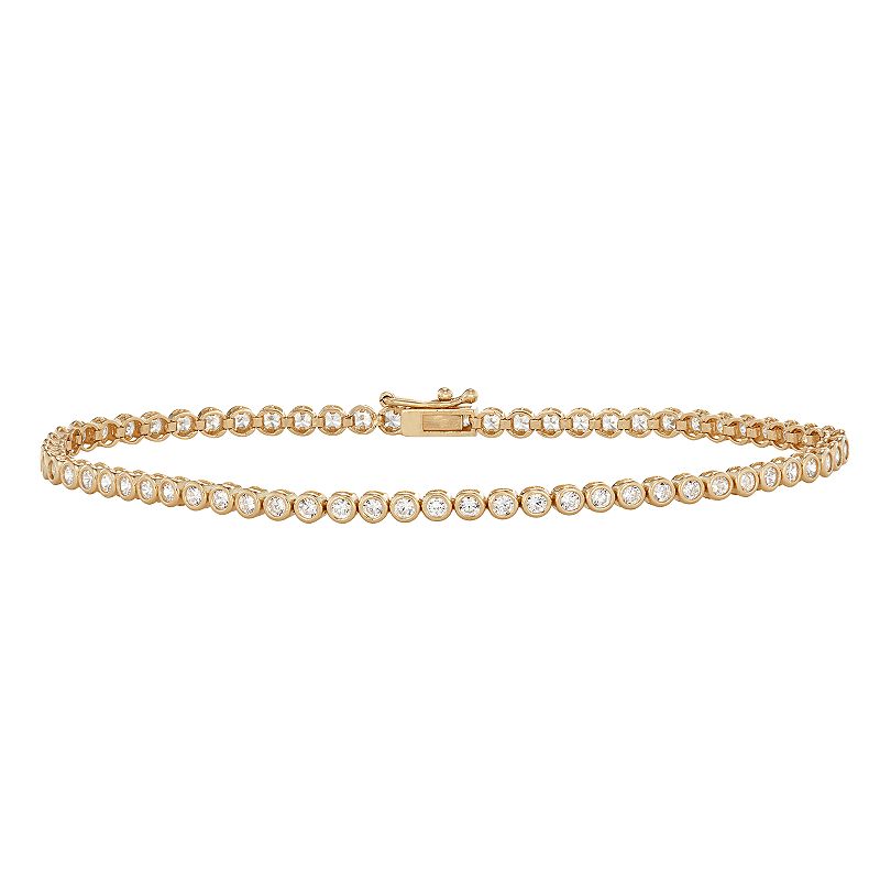10k Gold Bezel Set Cubic Zirconia Tennis Bracelet, Womens, Size: 7, Whi