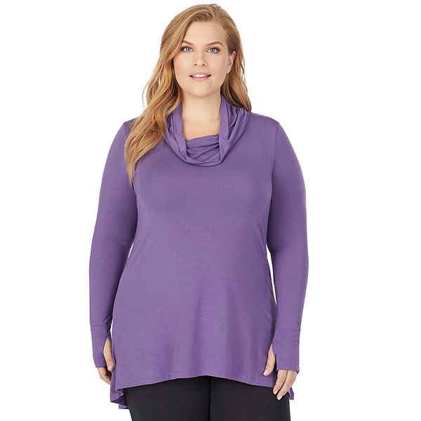 Women's Plus Size Cuddl Duds® Softwear with Stretch Long Sleeve Cowl Tunic