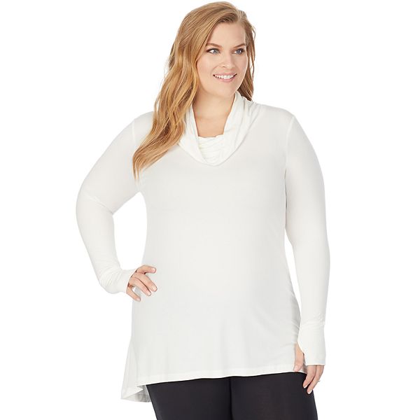 Women's Plus Size Cuddl Duds® Softwear with Stretch Long Sleeve Cowl Tunic