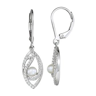 Classic Treasures Sterling Silver Freshwater Cultured Pearl & Lab-Created White Sapphire Leverback Earrings