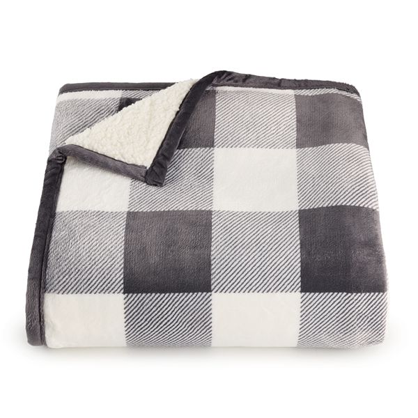 Cuddl Duds® Plush to Sherpa Throw - Gray Buff Check