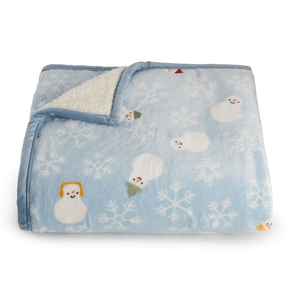 Cuddl Duds® Plush to Sherpa Throw - Snowman Blue