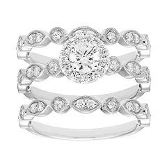 14k Gold 9/10 Carat T.W. Diamond 3-Piece Engagement Ring Set