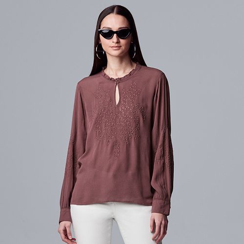 women's simply vera vera wang shirred neck popover blouse