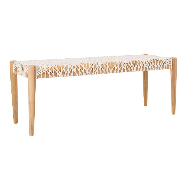 SAFAVIEH Bandelier Cowhide Leather Weave Tufted Bench  Natural/Off-White